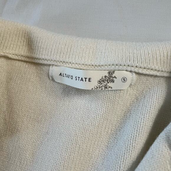 Altr'd State Women's Small Navy White Crop V-Neck Sweater - Picture 4 of 4